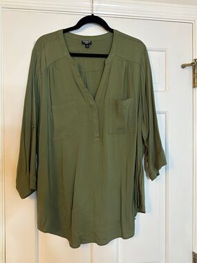 torrid Olive V-Neck Tunic with Patch Pockets